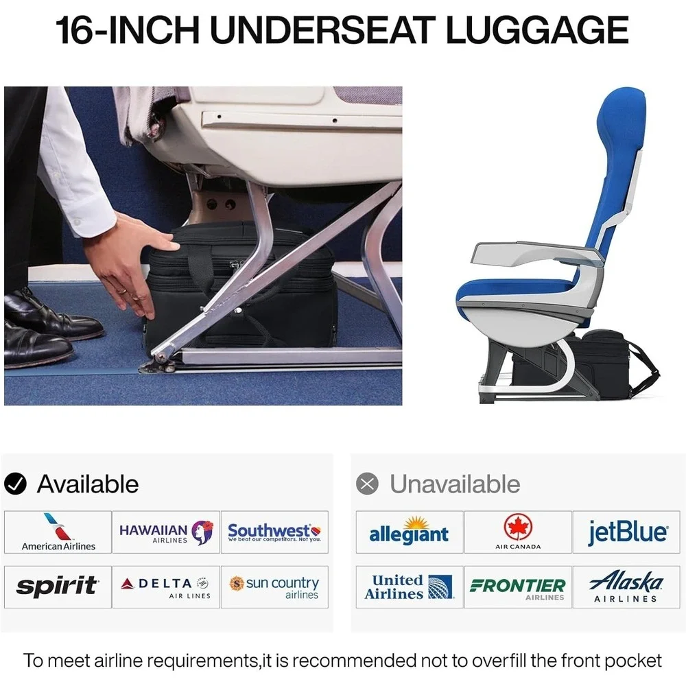 Hanke 16 Inch Under Seat Rolling Carry On Bag Airline Approved Black